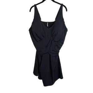 Lands End‎ Swim Dress One-Piece Swimsuit Sz Plus 24W Modest Black Underwire